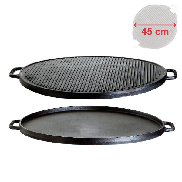 Grilovací plát kruhový 45 cm, litinový s madly, oboustranný Gusseisen Kuss 5502 PWI