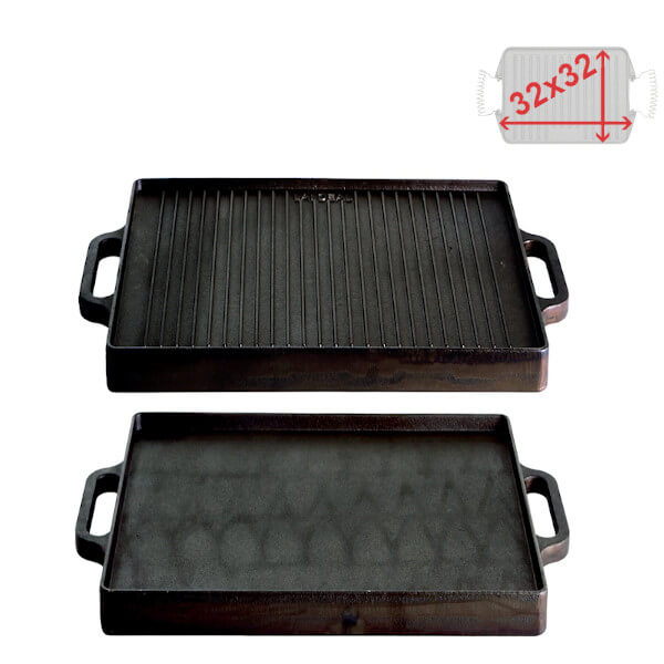 Grilovací plotna z masivní litiny 32x32cm, oboustranná, Gusseisen Kuss 3232, s madly