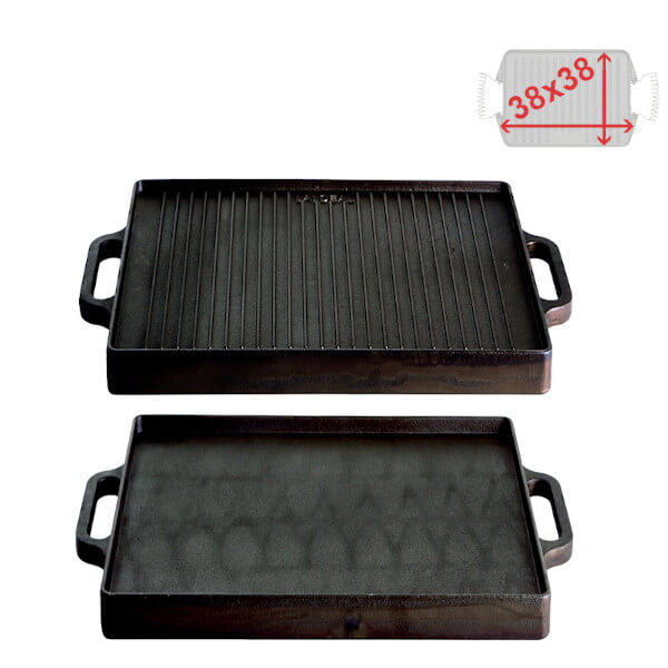 Grilovací plotna z masivní litiny, 38x38 cm, oboustranná Gusseisen Kuss 3838, s madly