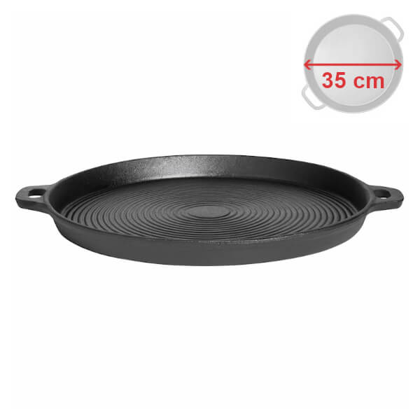 Litinová pánev 35 cm / 3 cm, do grilu i trouby, s madly Gusseisen Kuss 4535 grilovací