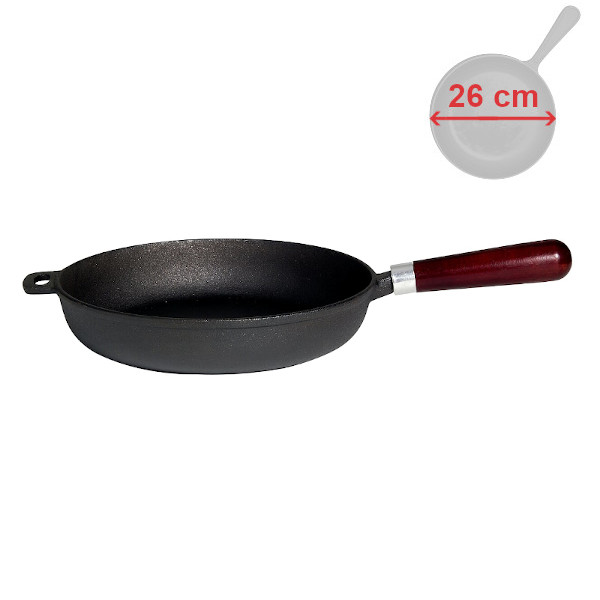 Litinová pánev 26 cm, s dřevěnou rukojetí Gusseisen Kuss 9758
