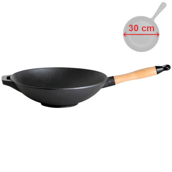 Litinová WOK pánev 30 cm s dřevěnou rukojetí Gusseisen Kuss 4531