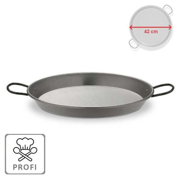 Profi paella pánev 42 cm, zesílené dno Vaello Campos P4642 ocelová, leštěná