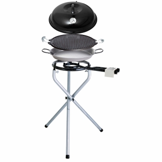 Grilovací set - hořák 30 cm s leštěnou pánví 42 cm, litinovou deskou 42 cm a víkem PWI 11000