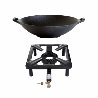 Set - Průmyslový vařič 30x30x14 cm s litinovou Wok pánví 37 cm PWI 3030+9761
