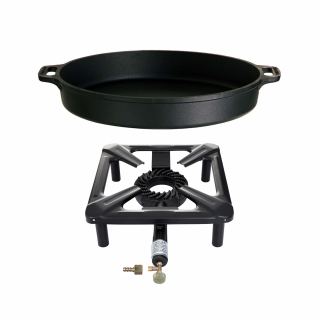 Set - Průmyslový vařič 40x40x15 cm s litinovou pánví 50 cm PWI 4040+4502